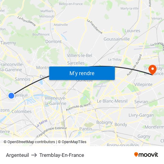 Argenteuil to Tremblay-En-France map