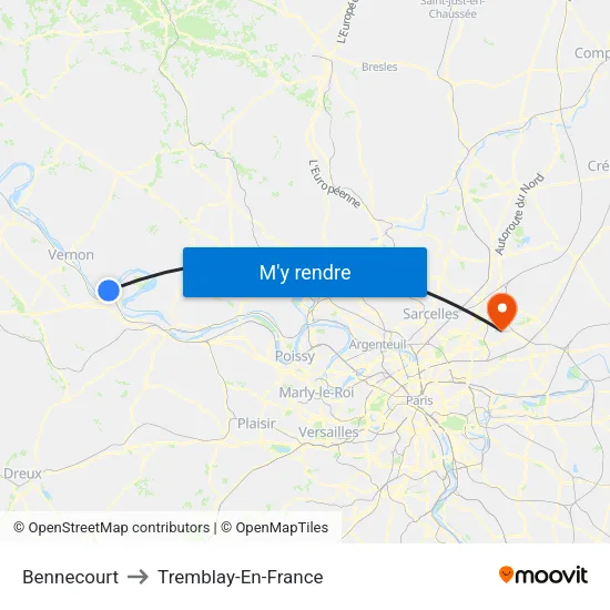 Bennecourt to Tremblay-En-France map