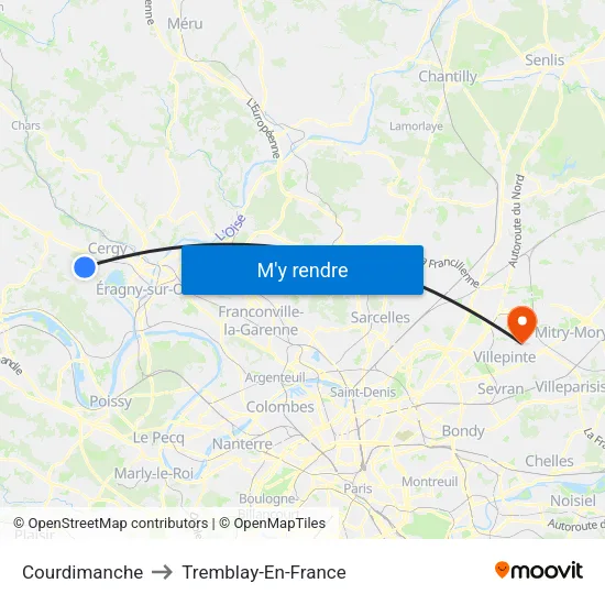 Courdimanche to Tremblay-En-France map