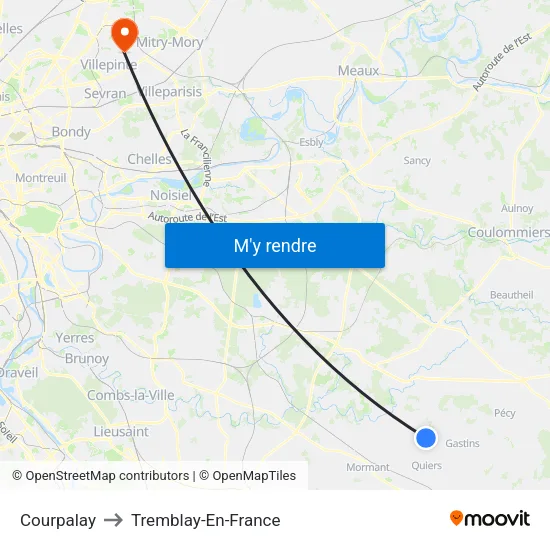 Courpalay to Tremblay-En-France map