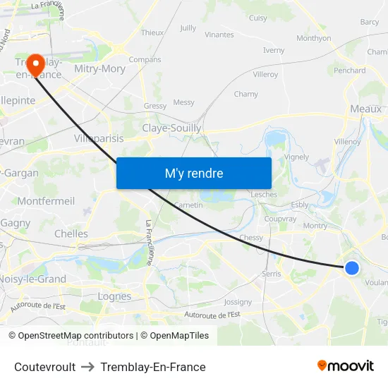 Coutevroult to Tremblay-En-France map