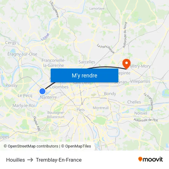 Houilles to Tremblay-En-France map
