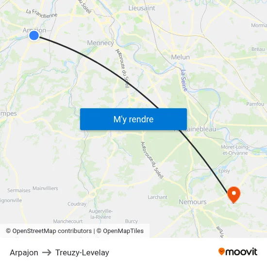 Arpajon to Treuzy-Levelay map