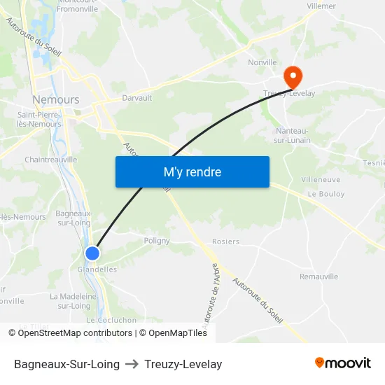 Bagneaux-Sur-Loing to Treuzy-Levelay map