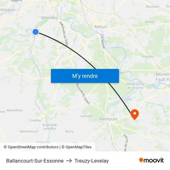 Ballancourt-Sur-Essonne to Treuzy-Levelay map