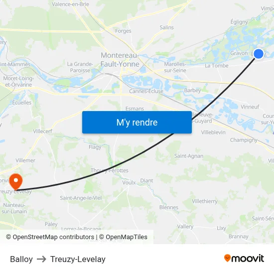 Balloy to Treuzy-Levelay map