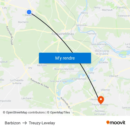 Barbizon to Treuzy-Levelay map