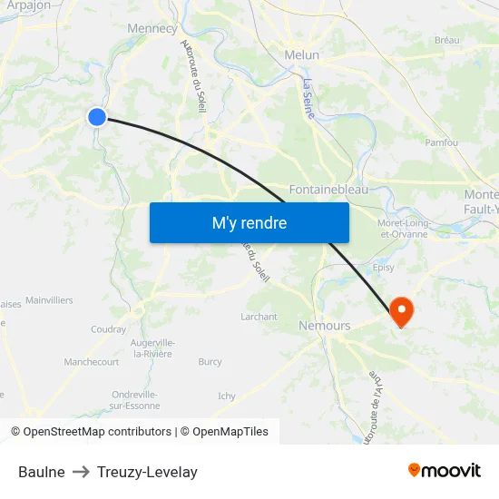 Baulne to Treuzy-Levelay map