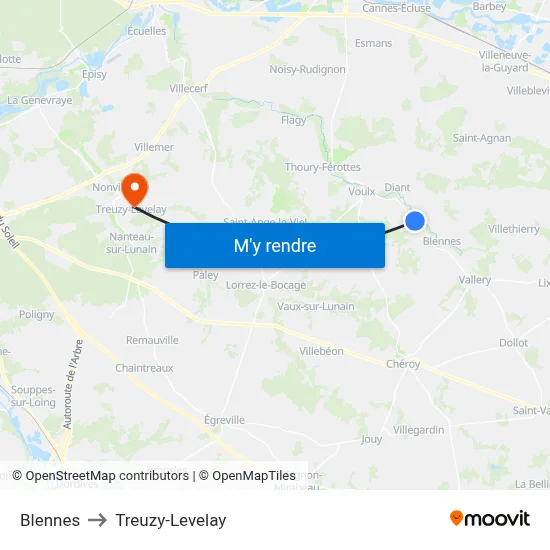 Blennes to Treuzy-Levelay map