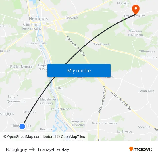 Bougligny to Treuzy-Levelay map