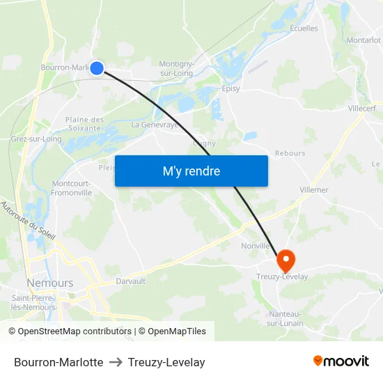 Bourron-Marlotte to Treuzy-Levelay map