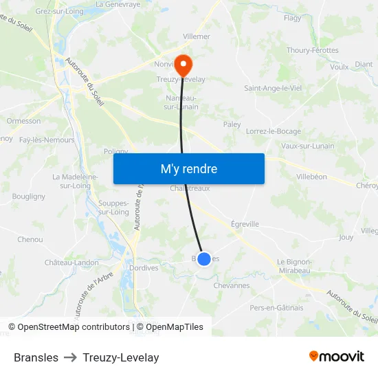 Bransles to Treuzy-Levelay map