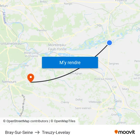 Bray-Sur-Seine to Treuzy-Levelay map