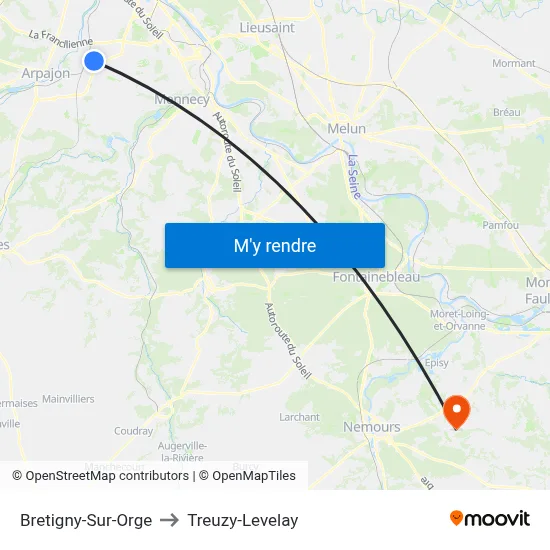 Bretigny-Sur-Orge to Treuzy-Levelay map
