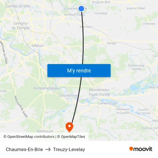 Chaumes-En-Brie to Treuzy-Levelay map