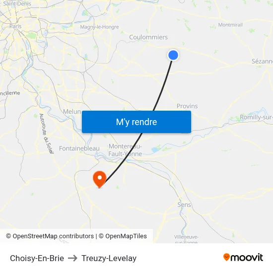 Choisy-En-Brie to Treuzy-Levelay map