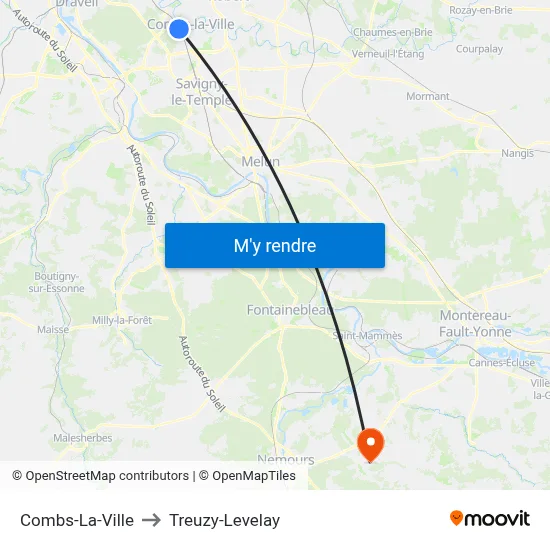 Combs-La-Ville to Treuzy-Levelay map