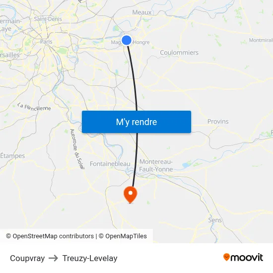 Coupvray to Treuzy-Levelay map