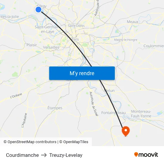 Courdimanche to Treuzy-Levelay map