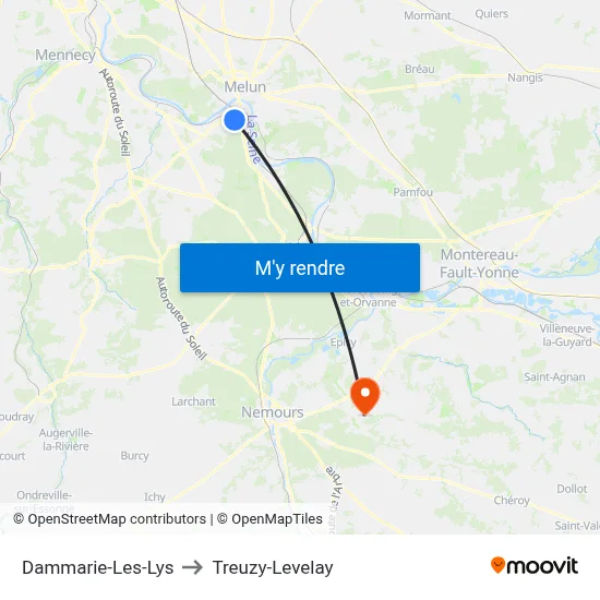 Dammarie-Les-Lys to Treuzy-Levelay map