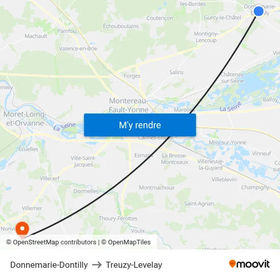 Donnemarie-Dontilly to Treuzy-Levelay map