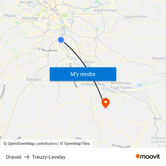 Draveil to Treuzy-Levelay map