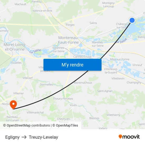 Egligny to Treuzy-Levelay map