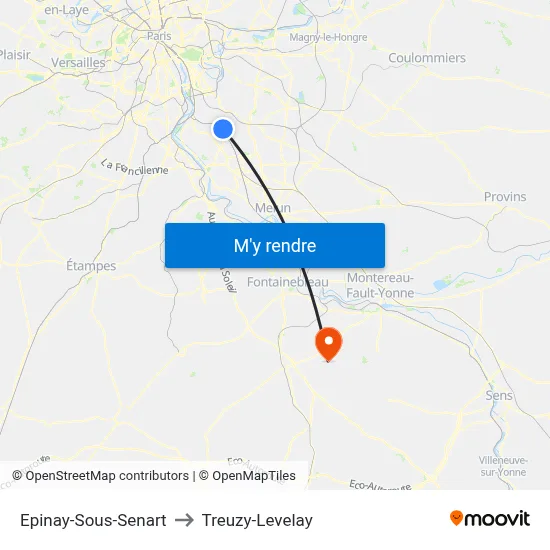 Epinay-Sous-Senart to Treuzy-Levelay map