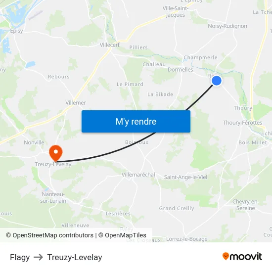 Flagy to Treuzy-Levelay map