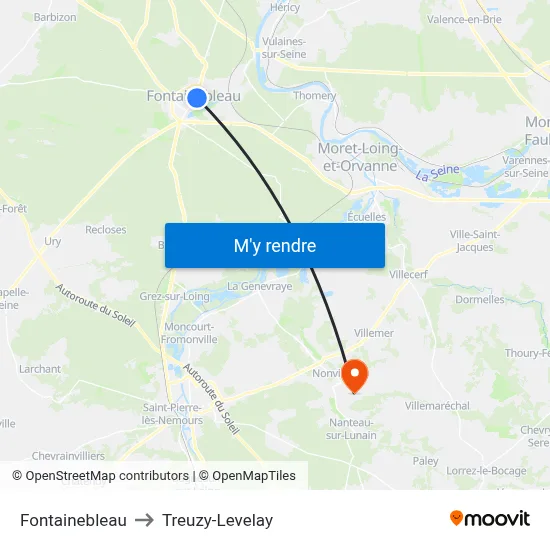Fontainebleau to Treuzy-Levelay map