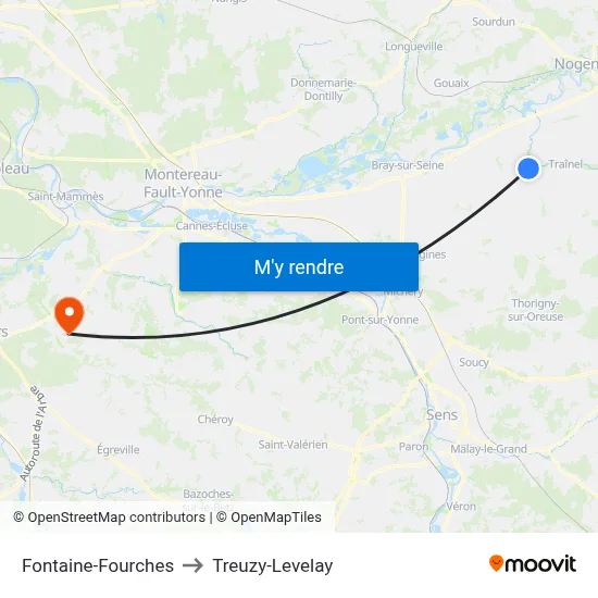 Fontaine-Fourches to Treuzy-Levelay map