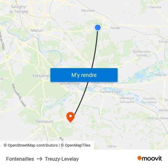 Fontenailles to Treuzy-Levelay map