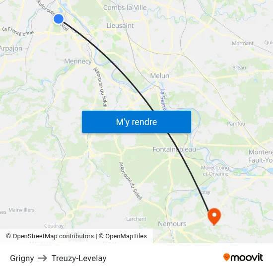 Grigny to Treuzy-Levelay map