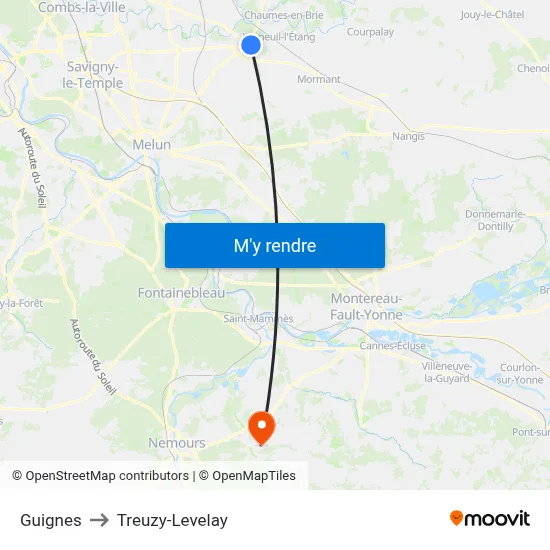 Guignes to Treuzy-Levelay map