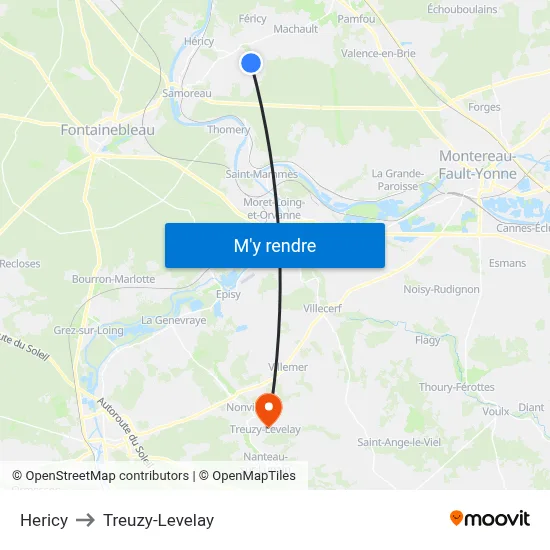 Hericy to Treuzy-Levelay map