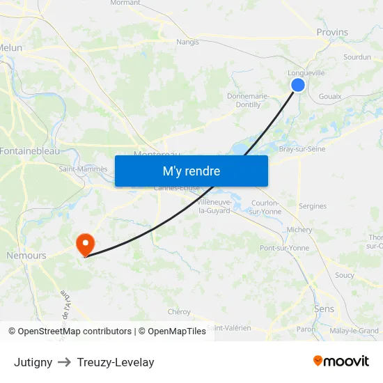 Jutigny to Treuzy-Levelay map