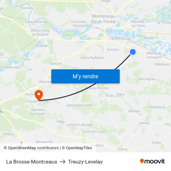 La Brosse-Montceaux to Treuzy-Levelay map