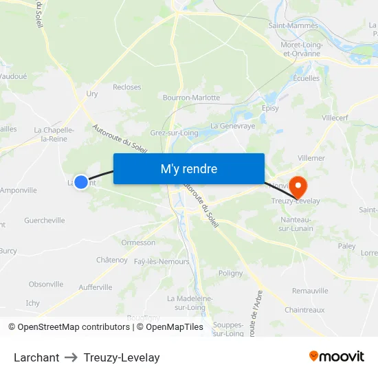 Larchant to Treuzy-Levelay map