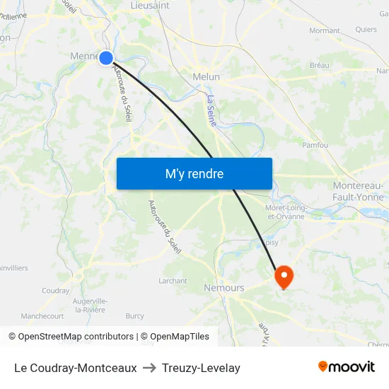 Le Coudray-Montceaux to Treuzy-Levelay map