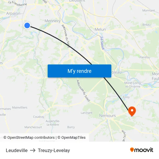 Leudeville to Treuzy-Levelay map