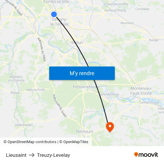 Lieusaint to Treuzy-Levelay map