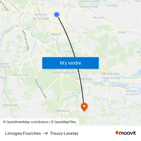 Limoges-Fourches to Treuzy-Levelay map