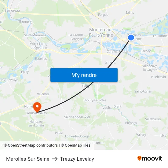 Marolles-Sur-Seine to Treuzy-Levelay map