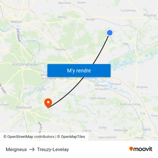 Meigneux to Treuzy-Levelay map