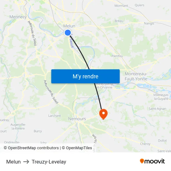 Melun to Treuzy-Levelay map