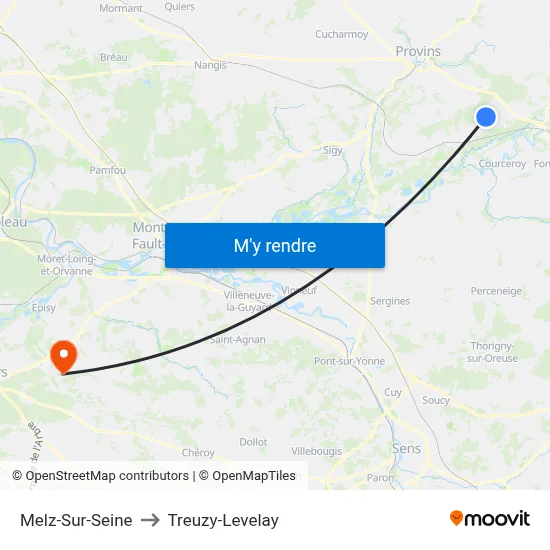 Melz-Sur-Seine to Treuzy-Levelay map