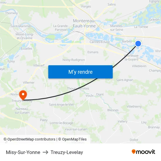 Misy-Sur-Yonne to Treuzy-Levelay map