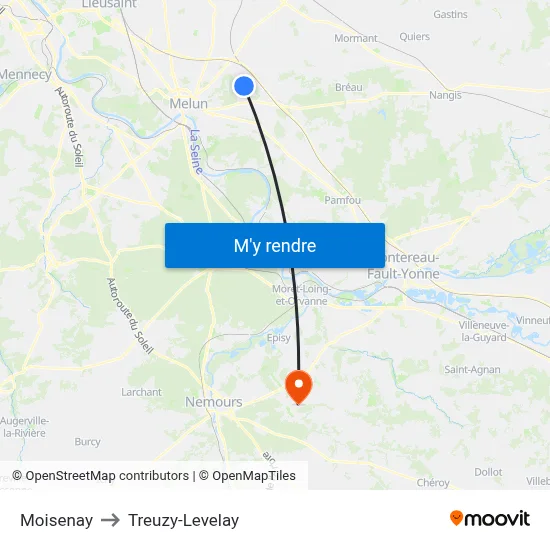 Moisenay to Treuzy-Levelay map