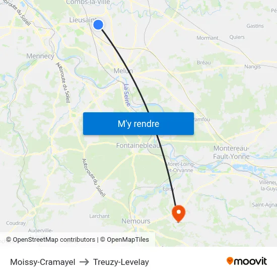 Moissy-Cramayel to Treuzy-Levelay map