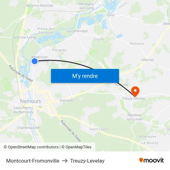Montcourt-Fromonville to Treuzy-Levelay map